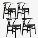 Wishbone Chair Natural Solid Wood Dining Chair/Hans Wegner Y Chair Rattan and Wood Accent Armrest Chairs Set of 4 (Ash Wood + Black 4 Chairs) by CozyNest Decor