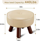 Small Foot Stool 13in, Round Faux Leaher Ottoman Foot Rest for Living Room, Under Desk Footstool Foot Rest with Non-Skid Rubber Legs for Bedroom, Entryway, 13''L x 13''W x 10.2''H, White by CozyNest Decor