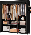 SORCEDAS Portable Closet Wardrobe Storage Organizer Metal Hanging Rack Non-Woven Fabric 50 Inch (Black) by CozyNest Decor