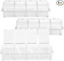 JAPCHET 3 Pack 4 Cell Clear Seasoning Box with Spoons, 10.2 × 3.54 × 3 inch Seasoning Storage Container with Cover, Clear Seasoning Rack Spice Pots for Spice, Salt, Sugar by CozyNest Decor