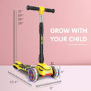 LOL-FUN Toddler Scooter for Kids Ages 3-12 Years Old Boy Girl with 3 Wheel LED Lights, Extra-Wide Childrens Foldable Kick Scooter Kids Ages 3-5 with 4 Adjustable Height and Lean-to-Steer by TinyTreasures Baby Boutique
