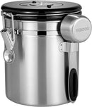 HAIOOU Airtight Coffee Canister, 16OZ Small Stainless Steel Coffee Bean Storage Container with Date Tracker, Measuring Scoop, CO2 Releasing Valves and Mini Tongs for Beans, Grounds and more - Silver by CozyNest Decor