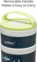 Whiskware Stackable Snack Containers for Kids and Toddlers, 3 Stackable Snack Cups for School or Travel, Sharks by TinyTreasures Baby Boutique