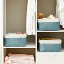 TheWarmHome Fabric Storage Bin with Handles,Storage Basket for Home Storage and Organization, Shelf Basket with Cover for Living Room Bedroom Closet（White & Green Large,15.7L*11.8W*8.3H by TinyTreasures Baby Boutique