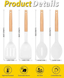 Pack of 4 Silicone Cooking Utensils Set, Non Stick Solid Spatulas and Heat Resistant Slotted Spoons with Wooden Handle, Ideal Wood Kitchen Utensils Set for Frying,Serving,Turning,Stirring (WHITE) by CozyNest Decor