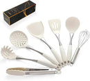 Premium White Silicone Cooking Utensils Set-Non-Toxic, Heat Resistant, BPA Free Kitchen Utensils Set with Spatula, Spoon, Whisk & Tongs-Non-Stick& Dishwasher Safe for Nonstick Cookware by CozyNest Decor