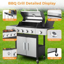 4-Burner Propane Gas Grill With Side Burner, 34,200 BTU Outdoor BBQ Grill with Stainless Steel Warming Rack & Enameled Cooking Grids – Foldable Side Tables, Built-in Thermometer – Heavy-Duty 6" Wheels by GreenHaven Gardens
