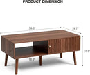Coffee Table with Storage, Mid Century Dining Table with Sliding Fluted Door and Solid Wood Legs, Small Coffee Tables for Living Room, Walnut by CozyNest Decor