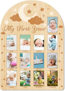 ORIGACH My First Year Baby Growth Photo Display Wood Board - 12 Months Newborn Milestones Photo Board - Neutral Baby Keepsake Frame 1st Birthday Party Nursery Decor New Mom Gift - Moon Star & Cloud by TinyTreasures Baby Boutique