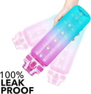 32oz Motivational Water Bottles with Time Marker & Fruit Strainer, Transparent Gradient Color Water Bottle with Times to Drink, Leakproof & BPA Free, Reusable Bottle with Strap (No Straw) by CozyNest Decor