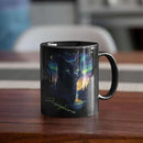 Custom Cute Cat Coffee Mug With Northern Lights, Customized Name Ceramic Mug 11oz 15oz, Beautiful Nature Scene Mug, Personalized Animal Lovers Black Cup, Gift For Pet Enthusiasts by CozyNest Decor
