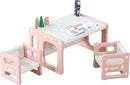 3 in 1 Montessori Weaning Table and 2 Chairs Set, Kids Desk and Chair Set, 2 Height Levels, Toddlers Activity Table for Drawing, Dining, Reading and Playing, Pink by CozyNest Decor