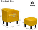 INZOY Modern Accent Chair with Ottoman for Small Space, Club Chair with Ottoman Set, Comfy PU Leather Barrel Reading Chairs for Living Room Bedroom, Round Reading Chair with Foot Rest, Yellow by CozyNest Decor