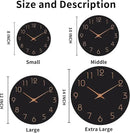 Mosewa Wall Clock Battery Operated 10 Inch Black Silent Non Ticking Simple Minimalist Style Rose Gold Numbers Decorative for Living Room Kitchen Home Office Bathroom by CozyNest Decor