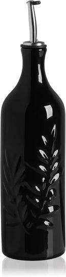 Sweejar Large Ceramic Olive Oil Dispenser Bottle, 24 Oz Relief Opaque Oil Cruet Protects Oil To Reduce Oxidation, Storage Vinegar, Soy Sauce, Coffee Syrup, Liquids, Set of 1 (Black) by CozyNest Decor