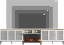 3-Sided Glass Farmhouse Fireplace TV Stand for TVs Up to 110 Inch, Entertainment Center with 36" Electric Fireplace, Antique White TV Console with Storage Cabinets for Living Room by CozyNest Decor