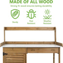 Garden Potting Benche Table Outdoor Wooden Work Station W/Metal Table top,Cabinet,Drawer,Large Bottom Shelf,Open Shelf Natural Wood-Brown-Brown by GreenHaven Gardens