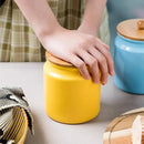 Sweejar Ceramic Kitchen Canisters, 28 FLOZ Porcelain Food Storage Jar with Airtight Seal Wooden Lid, Home Container Serving for Coffee Beans, Tea-leave, Sugar, Salt and More, Tool Bucket (Yellow) by CozyNest Decor