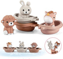 Nueplay Bathtub Toys for Toddlers 18M+，Baby Bath Toys with Animal Finger Puppets，Stackable Boat Train，Gift for Baby & Toddlers Set of 6 by TinyTreasures Baby Boutique