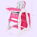 Costzon Baby High Chair, 3 in 1 Infant Table and Chair Set, Convertible Booster Seat with 3-Position Adjustable Feeding Tray, Adjustable Seat Back, 5-Point Harness (Pink) by TinyTreasures Baby Boutique