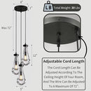 Bronze 3 Light Pendant Lighting, Raindrop Pendant Lights, Black Adjustable Hanging Rope Cluster Pendant Lighting Over Kitchen Island, Teardrop Glass Chandelier Dining Room Light Fixture by CozyNest Decor