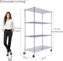 48"x24"x72" Prime Heavy Duty Chrome 4-Tier Wire Shelving NSF 3200 LBS MAX Capacity Storage Rack for Commercial, Hospital, School, Garage, and Kitchen Uses (with Wheels) by CozyNest Decor