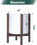 D'vine Dev Planter with Stand - 12 Inch Plastic Cylinder Flower Pot with Wood Holder for Indoor, Matte White Pot + Walnut Color Stand, 55-C-O-1
