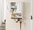 Bathroom Cabinet Wall Mounted, White Bathroom Wall Cabinets with Towel Bar and 2 Doors, Wooden Medicine Cabinet with Adjustable Shelf, Open Storage by CozyNest Decor