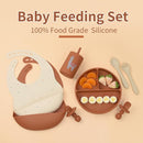 Silicone Baby Feeding Set, Baby Led Weaning Supplies, Baby Spoons Suction Divided Plate Bib Cup, First Stage Solid Food Eating Utensils - 6+ Months(Orange-Beige) by TinyTreasures Baby Boutique