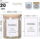 Glass Spice Jars with Bamboo Lids - 20 Pcs Thicken(2.4mm) 6oz Airtight Seasoning Containers with 131 Waterproof Minimalist Spice labels Preprinted - Small herb Jars for Pantry Organization and Storage by CozyNest Decor