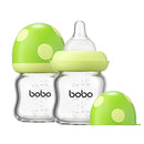 YOHKOH Natural Glass Baby Bottle with Natural Response Nipple, Newborn Anti-Colic Baby Bottles, Wide Neck Mushroom Cap Baby Bottle, Clear (Green, 3.4oz (Pack of 2)) by TinyTreasures Baby Boutique