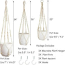Macrame Plant Hangers with Pots and Saucers, 3 Pack Hanging Planters for Indoor Plants Hanging Plant Holders with Hooks 34" / 26" / 20" by GreenHaven Gardens