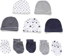 Newborn Baby Boy Girl Caps Mittens Socks Set Cotton Baby Essentials Accessories (Hats+Gloves+Socks) by TinyTreasures Baby Boutique