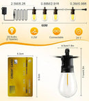 Outdoor String Lights Patio LED Light Outside - 60M IP65 Waterproof 58+2 S14 LED 200ft Porch Lighting by CozyNest Decor