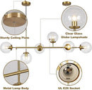 KCO Lighting 6 Light Bubble Chandelier Lighting Clear Glass Globe Chandelier Brass Gold Linear Pendant Light Mid Century Modern Pendant Light for Living Room Kitchen Island Dining Room by CozyNest Decor