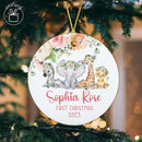 Unifury Personalized Baby First Christmas Ornament 2024, Keepsake for Babies First Christmas Tree, Holiday Decor for Celebrating Ceramic Babys 1st Christmas Ornament 2024, Safari Animal Floral by TinyTreasures Baby Boutique