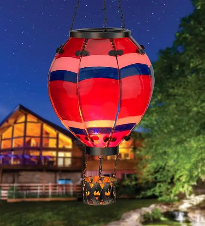 Regal Art & Gift Hot Air Balloon Solar Lantern – Hanging Solar-Powered LED Lights, Waterproof Portable Decorative Outdoor Lamp Made of Metal & Glass for Garden, Patios & Pathway – Stripe (Large), photo 5 of 9