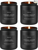 Scented Candles Set | Gifts for Men - 4Pack Candle Masculine Candle, Soy Candles for Home Scented, Aromatherapy Gifts Scents of Caramel Coffee/Whiskey Tobacco/Rum & Oak/Vintage Leather by CozyNest Decor