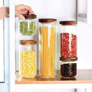 Glass Canisters Set of 5 for the kitchen, Glass Storage Container jars with Airtight Acacia Lid for Coffee Beans, Flour, Sugar, Rice and Spaghetti and etc by CozyNest Decor