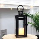 TRIROCKS Metal Candle Lantern 12'' High Decorative Outdoor Lantern Hanging Lantern with Tempered Glass for Christmas Home Decor Living Room Parties Events Tabletop Indoors Outdoors (Black Matte) by CozyNest Decor