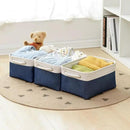 TheWarmHome Storage Basket for Organizing - Medium 3 Pack 14x10x7 inch Fabric Storage Cubes for Shelves with Rope, Collapsible Storage Bin for Organizer Closet Cloth Gift Toy (White & Jean Blue) by CozyNest Decor