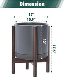 D'vine Dev Ceramic Planter with Walnut Color Stand - 12 Inch Modern Round Flower Pot with Wood Planter Holder, Grey, 55-B-W-3 by CozyNest Decor