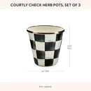 MACKENZIE-CHILDS Enamel Herb Pots, Small Plant Pots for Herbs or Flowers, Set of 3, Black-and-White Courtly Check by CozyNest Decor