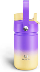 Kids Insualated Water Bottle with Straw - 12oz Stainless Steel Water Bottle with Dual Spouts, Leak-Proof, BPA-Free, Double Wall Vacuum Keeps Cold for 24 Hours for Sports, Travel, School (Peach Dream) by CozyNest Decor