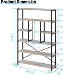 LVB Industrial 6 Tier Bookshelf, Large Tall Open Rustic Vintage Etagere Bookcase, Gray Big Wide Modern Farmhouse Wood and Metal Book Shelf for Home Bedroom Living Room Office Storage, Light Grey Oak by CozyNest Decor