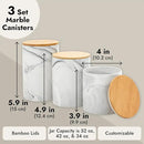 Farmlyn Creek Sugar & Coffee Container Set 3-Piece - White Marble Finish Ceramic Jar Set - Airtight Wood Lids - Ceramic Containers with Lids for Countertop Storage (5.9"/4.9"/3.9) by CozyNest Decor
