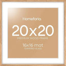 Homeforia 20x20 Wood Picture Frame, High End Natural Oak 20 x 20 Square Light Wooden Frames with Mat 16 by 16 inch Photo, 20by20 Poster Frames Matted to 16x16 Print, Tempered Glass, Wall Kit, Set of 1 by CozyNest Decor