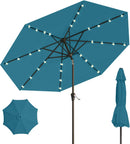 10FT Solar Umbrella 32 LED Lighted Patio Umbrella Table Market Umbrella w/Tilt and Crank, UV-Resistant Outdoor Umbrella for Pool, Garden, Deck, Lake Blue by GreenHaven Gardens