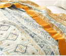 Boho Muslin Blanket for Adults 4-Layer Gauze 80 x 90 Inches Soft Cozy 100% Cotton Cooling Blanket Geometric Farmhouse Decor for Sofa Bed Coverlet Both Sides (Boho-G-Yellow, 80 x 90 in) by CozyNest Decor