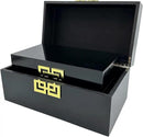 Galt International Storage Box Set Decorative Storage Box w/Hinged Lid Classic Design Wood Decor Boxes with Geometric Clasp Storage for Bedroom & Home - Set of 2 (Black & Gold) by CozyNest Decor